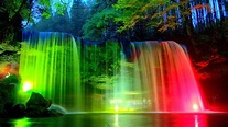 Wonderful colorful lights on the waterfall - HD natural park