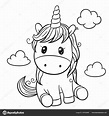 Cartoon unicorn outlined for coloring book isolated on a white b ...
