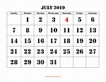 Free Download Printable July 2019 Calendar, large font design ...
