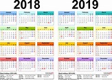 Two year calendars for 2018 and 2019 (UK) for Microsoft Excel
