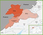 Canton of Jura district map - Ontheworldmap.com