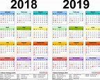 2018-2019 Two Year Calendar - free printable Word templates