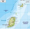 Large physical map of Grenada with roads, cities and airports | Grenada ...
