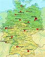 map of germany with all the major cities and towns in red doted on it