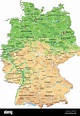 Mappa fisica della Germania con dettagli elevati con etichettatura ...