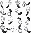 caricatura, manos enguantadas, con, diferente, gestos 7098198 Vector en ...