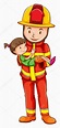 Un dibujo de un bombero rescatando a una joven Vector de stock por ...
