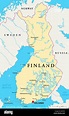 Finlandia Mapa Político con la capital, Helsinki, las fronteras ...