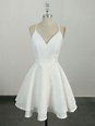 White V Neck Satin Lace Short Prom Dress, White Homecoming Dress ...