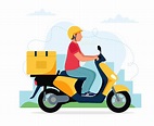 Male courier character riding scooter with delivery box 1313921 Vector ...