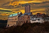 gris, azul, hormigón, casa, puesta de sol, Turingia Alemania, Eisenach ...
