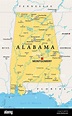 Alabama, AL, politische Karte mit der Hauptstadt Montgomery, Städten ...