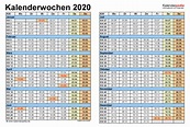 Kalenderwochen 2020 mit Vorlagen für Excel, Word & PDF