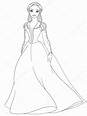 Dama medieval delineada en vestido largo. Dibujo para colorear página ...