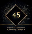 Celebração de aniversário de 45 anos com moldura dourada e glitter ...