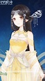 an anime character with long black hair wearing a yellow dress and ...