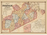 Norfolk County Massachusetts 1853 - Old Map Reprint Color BPL - OLD MAPS