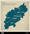 Modern Map - Northamptonshire county with cities and districts England ...