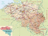 Mapa de elevación detallada de Bélgica con carreteras, ciudades y ...