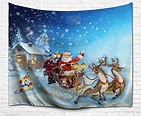 AUCHEN Christmas Large Wall Tapestry Xmas Santa Claus Sled Tapestries ...