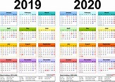 Two year calendars for 2019 & 2020 (UK) for PDF