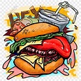 European And American Graffiti Fast Food Burger Hit Color Bright PNG ...
