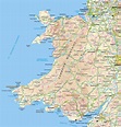 Grande detallado mapa de Gales con relieve, carreteras y ciudades ...