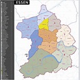 Essen Vektorkarte Stadtbezirke Stadtteile Topographie - grebemaps® B2B ...