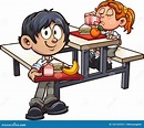 School Boy and Girl in Uniform Having Lunch Stock Vector - Illustration ...