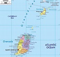 Large political and administrative map of Grenada with roads, cities ...