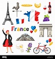 Iconos de Francia. Símbolos y objetos tradicional francesa Imagen ...