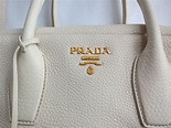 PRADA MILANO Ecru grained leather top handle bag at 1stdibs