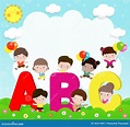 Dibujos Animados Niños Con Letras Abc Escolares Con Niños Abc Con ...