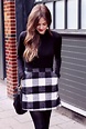 Black and white checked skirt outfit on Stylevore