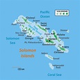 Large physical map of Solomon Islands with all cities and airports ...