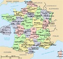 Mapa de departamentos y regiones de Francia - Viajar a Francia