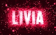 Download wallpapers Happy Birthday Livia, 4k, pink neon lights, Livia ...