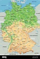 Mappa fisica della Germania con dettagli elevati con etichettatura ...
