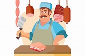 Butcher Character Vector. Classic Professional Butcher Man With Knife ...