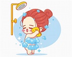 Cute girl taking shower in bathroom cartoon art illustration 2335547 ...