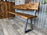 Live edge bench with back modern-industrial style, dining table bench ...