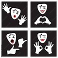 Facial expressions and gestures . Mime mask and gloves . Set. Ve Stock ...