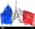 París Francia colorida pancarta Landmark. Hermoso dibujo vectorial ...