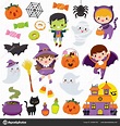 Halloween Clipart Set Cute Cartoon Characters Children Pumpkins Other ...