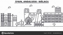 España, Málaga, Andalucía línea de arquitectura skyline ilustración ...