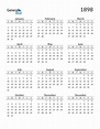 1898 Calendar (PDF, Word, Excel)