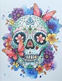 Sugar skull print, tattoo design, day of the dead art, tattoo print ...