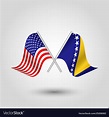 Two crossed american and bosnian flags on pole Vector Image