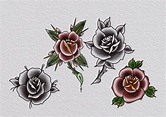 Traditional roses tattoo flash sheet | Etsy