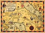 Map of Virginia 1607–1930 with Williamsburg, Jamestown, Yorktown